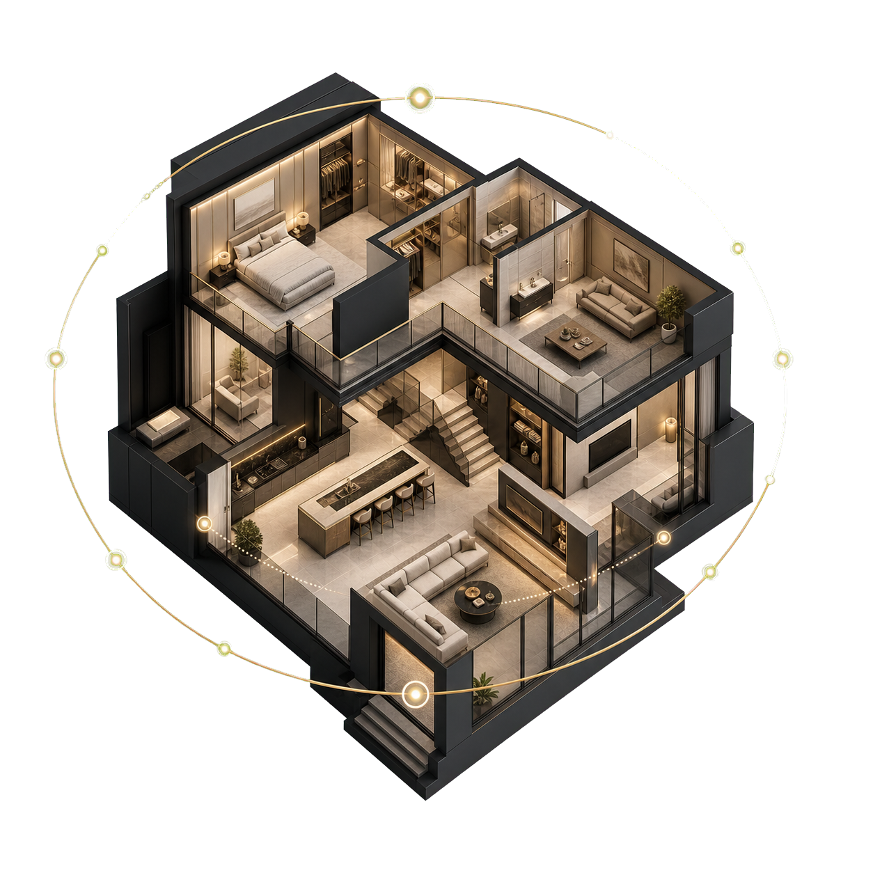 Skulpturel 3D-model af en interaktiv digital bolig